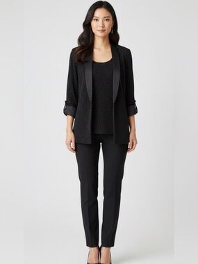 R&M Collection 2 Piece Black Shimmer Jacket & Attachable Tank Set Evening Formal
